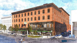 architect's rendering of the renovated exterior of the historic Wilson's Department Store building in downtown Greenfield, MA